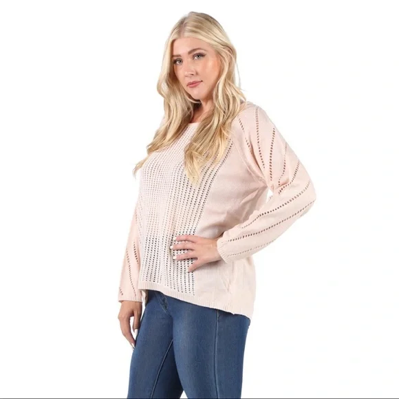 Blush Open Crochet Knit Slouchy Sweater Top - Picture 3 of 4